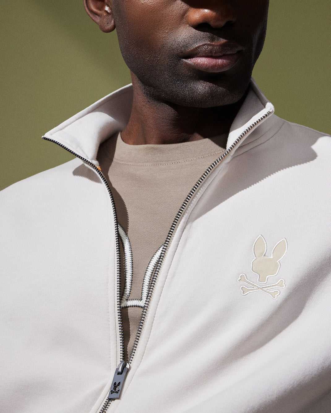 Sweat a Capuche Psycho Bunny Lyons High Collar Full Zip Beige Homme | XGG-46488652